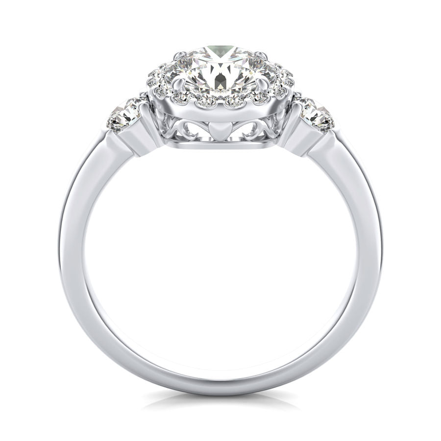 Three Stone Halo Engagement Ring