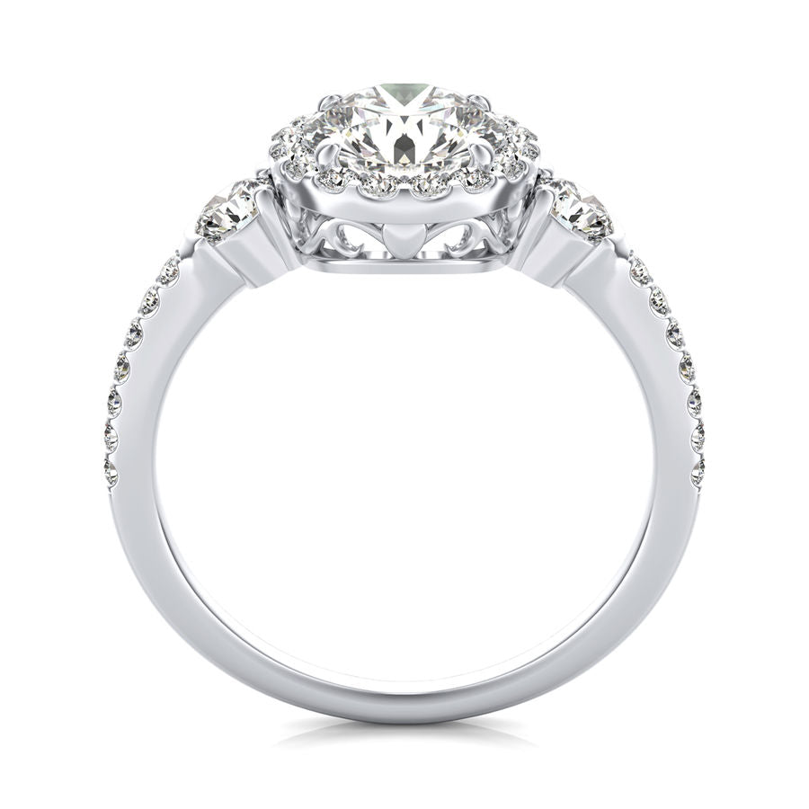 Three Stone Halo Engagement Ring