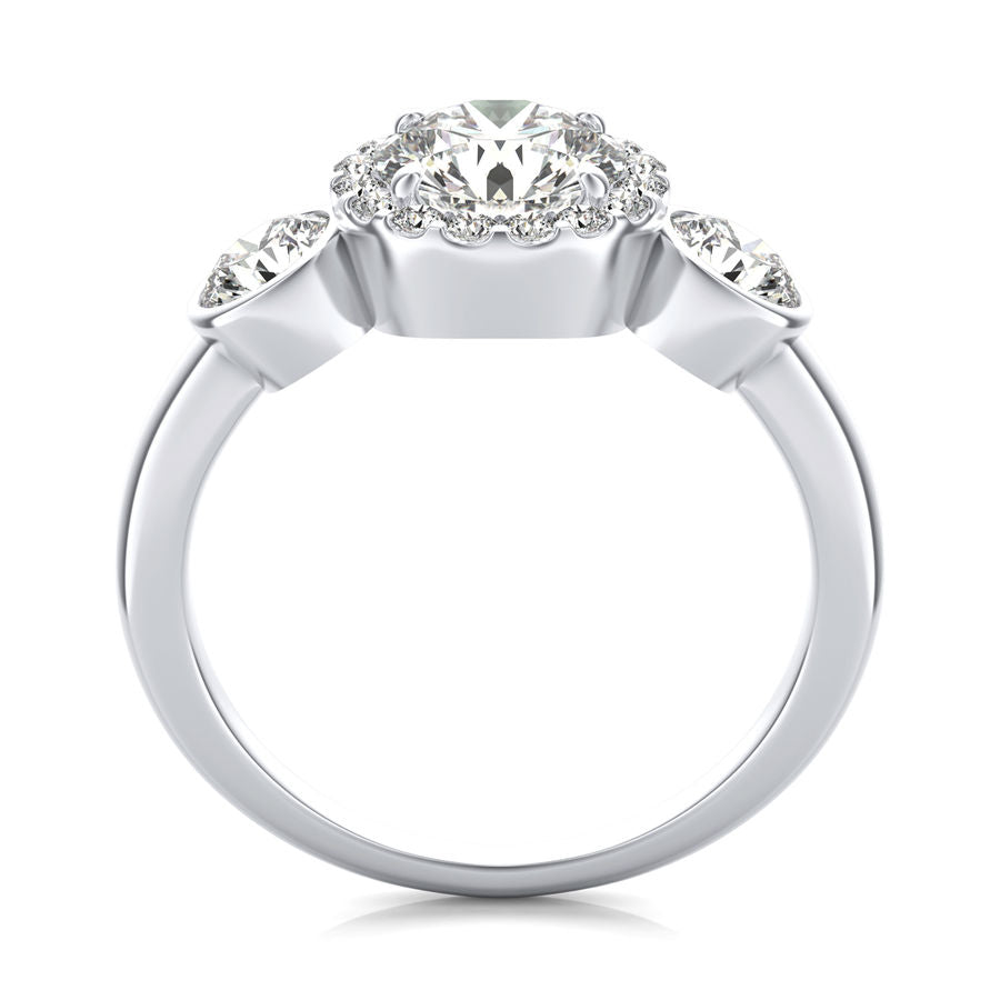 Three Stone Halo Engagement Ring