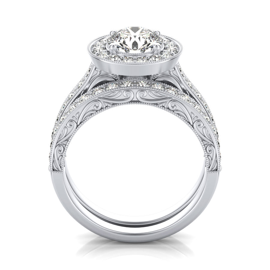 Halo Engagement Ring With Matching Band