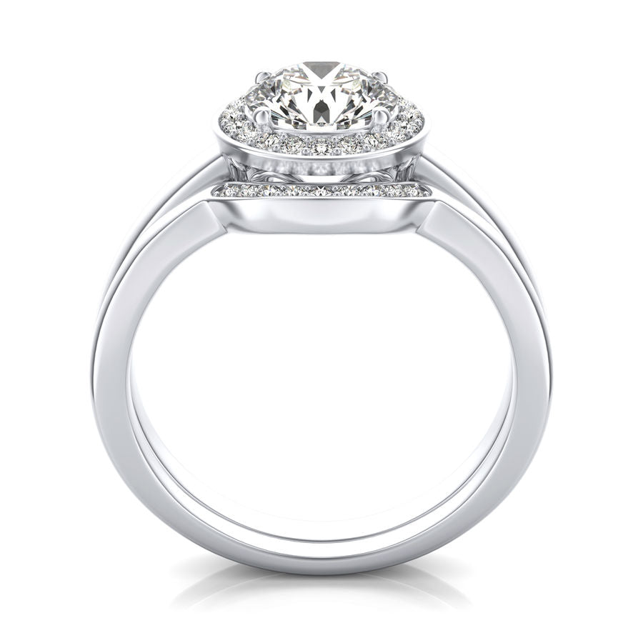 Halo Engagement Ring With Matching Band