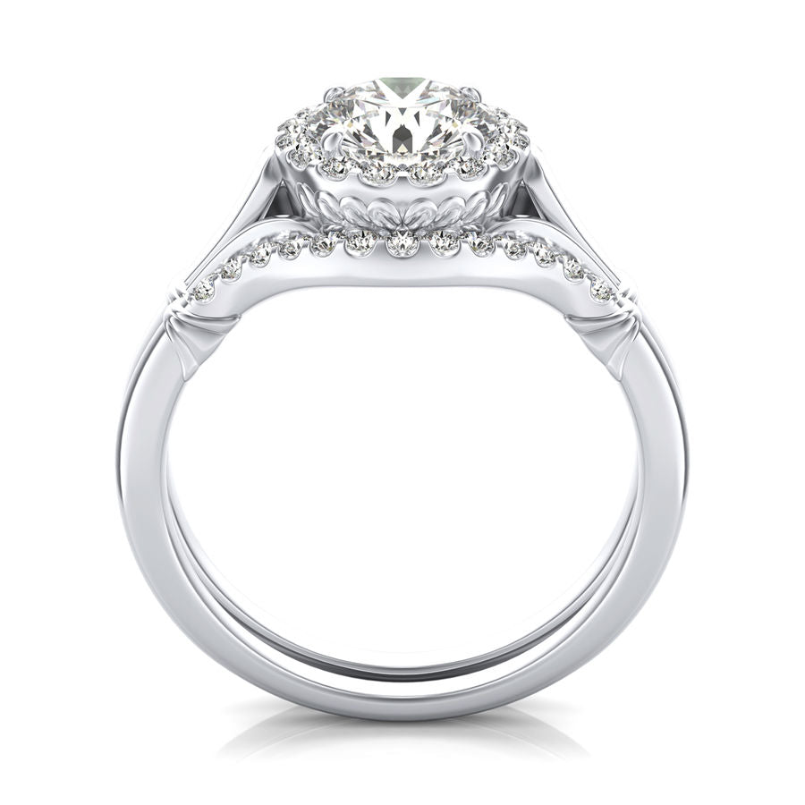 Halo Engagement Ring With Matching Band