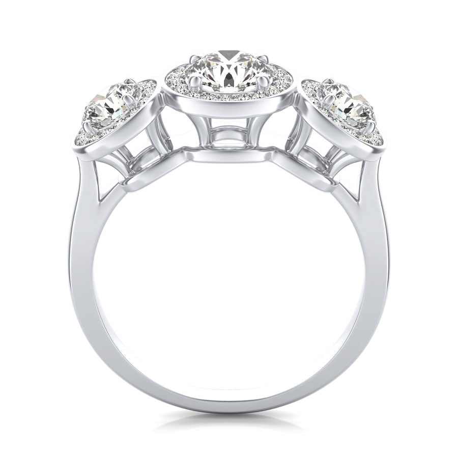 Three Stone Halo Engagement Ring