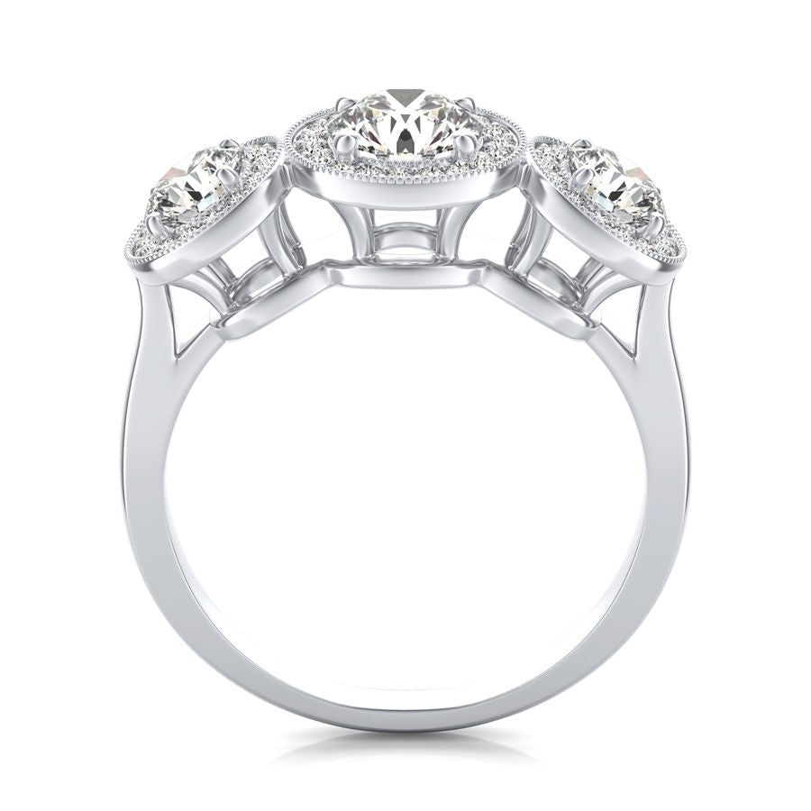 Three Stone Halo Engagement Ring