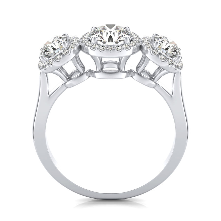 Three Stone Halo Engagement Ring