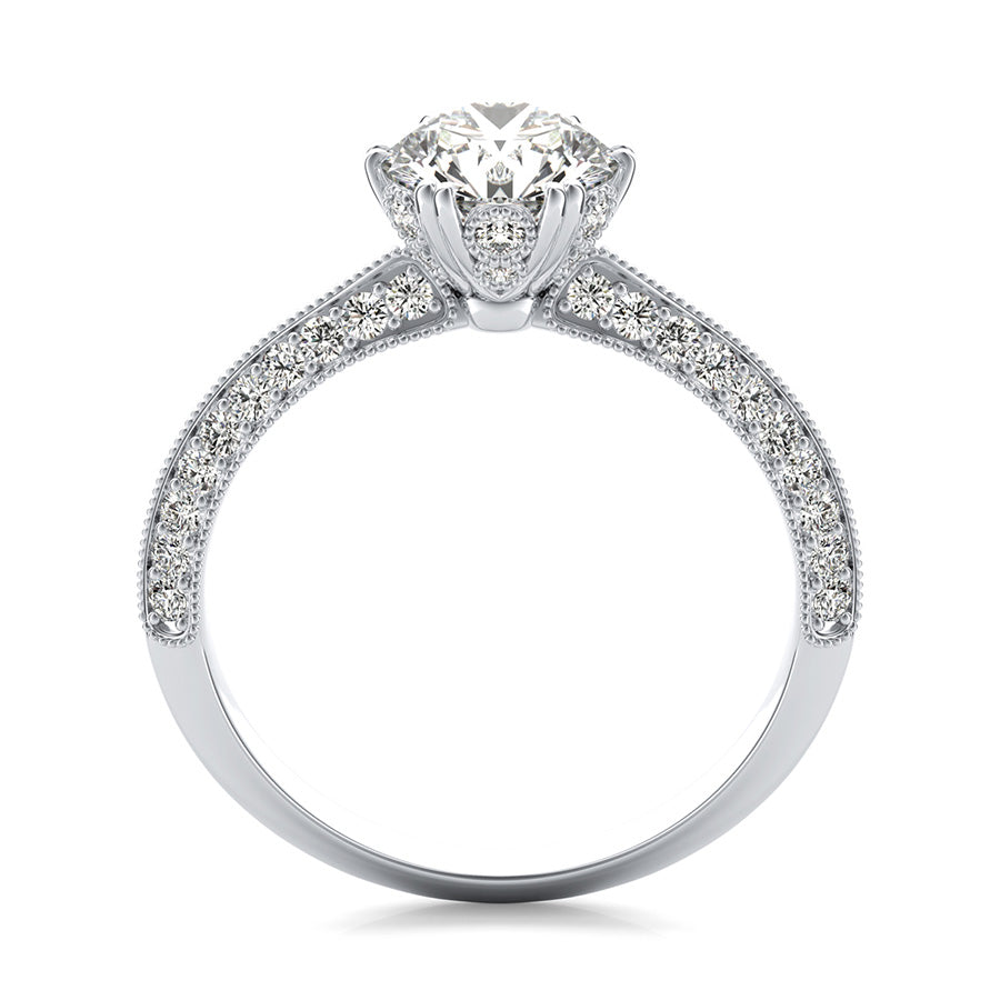 Knife Edge Engagement Ring With Milgrain & Stones On The Prong