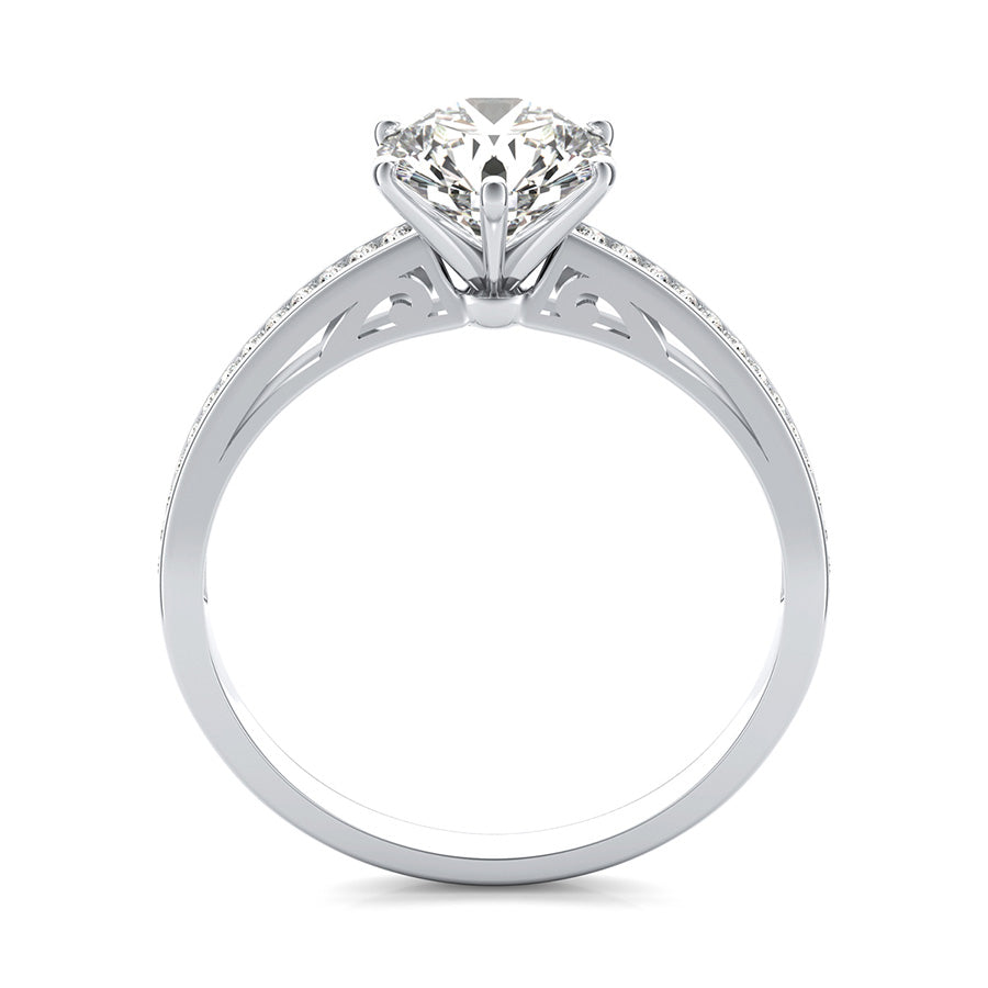 Cut Through Scroll Engagement Ring With Channel Set Side Stones