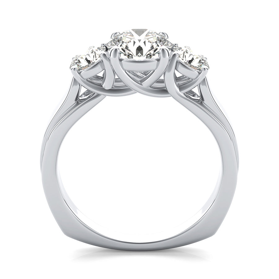 Three Stone Trellis Engagement Ring With Square Shank