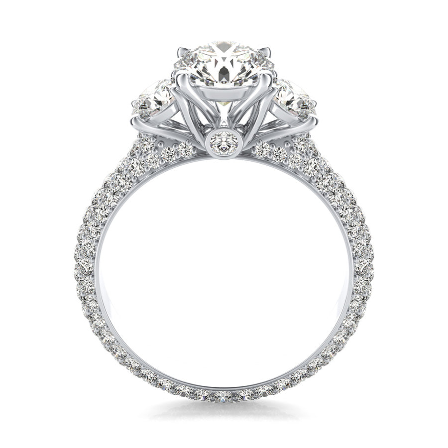 Yiara Three Stone Engagement Ring With Eternity Micro-Pave Shank