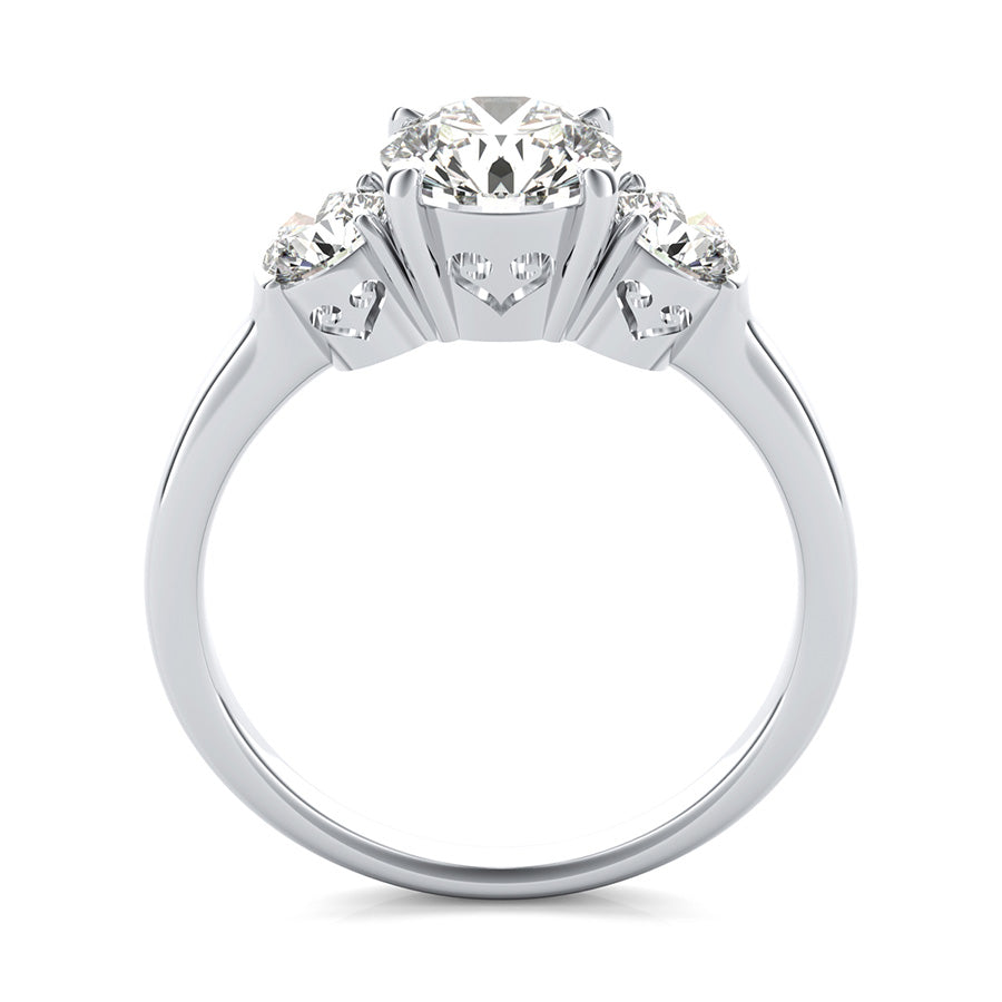 Three Stone Engagement Ring With Engraved Heart Basket