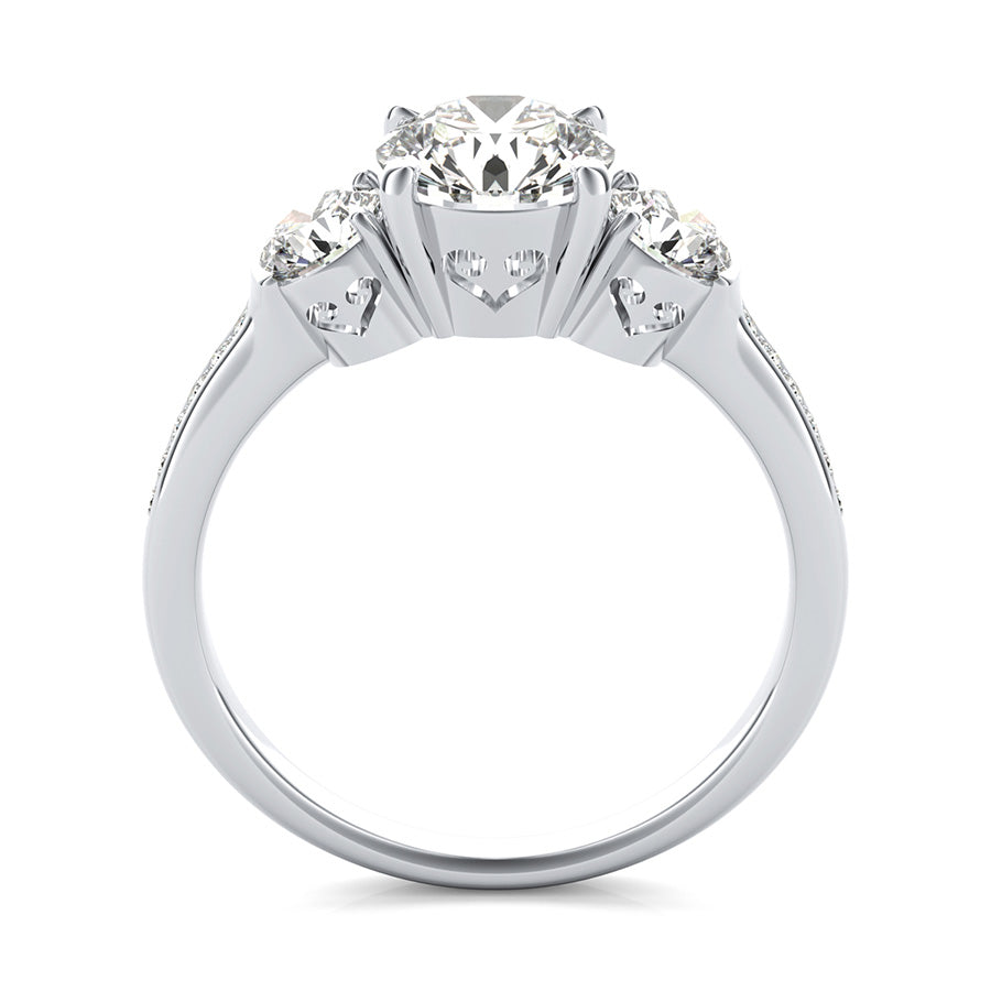Three Stone Engagement Ring With  Heart Basket and Diamond Shank