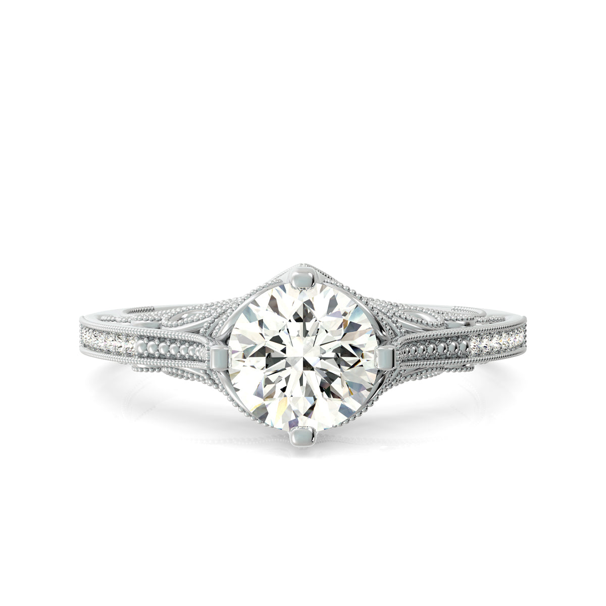 Lanna Antique Inspired Engagement Ring With Scrolls & Milgrain On The Side