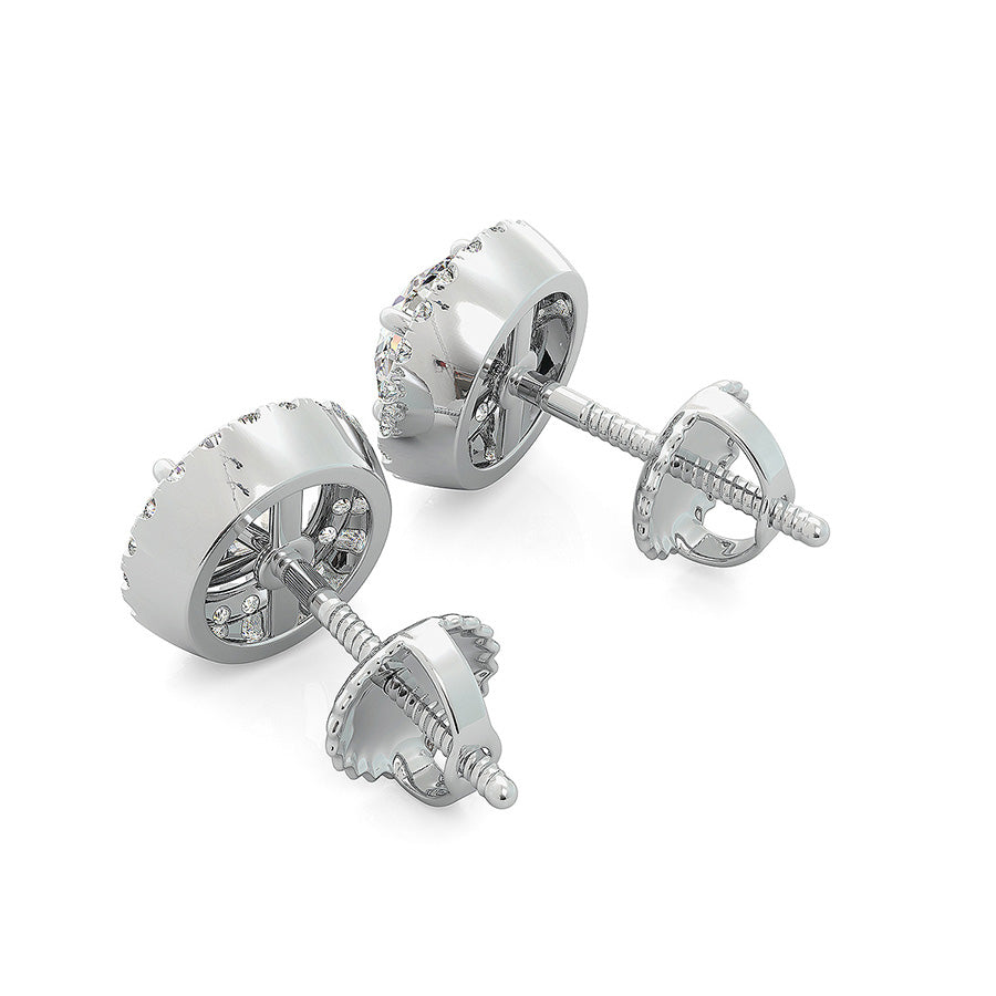 Halo Earrings Pave Set Side Stones