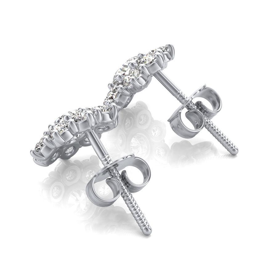 Halo Stud Earrings With Big Side Stone