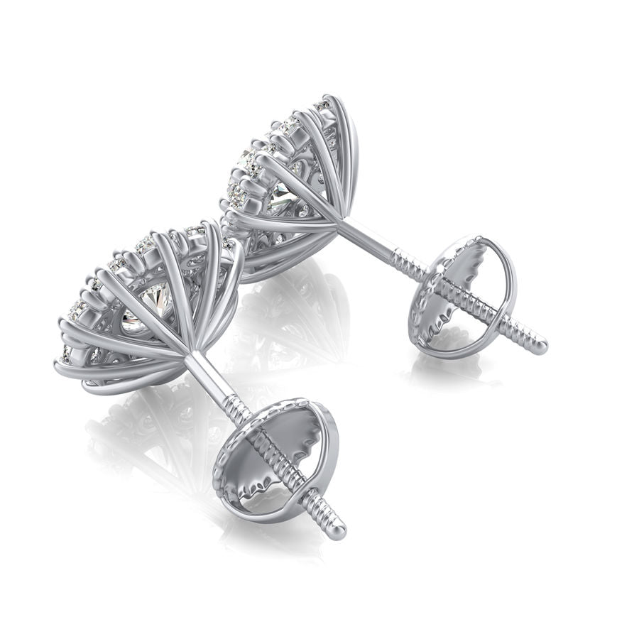 Halo Stud Earrings With Big Side Stone