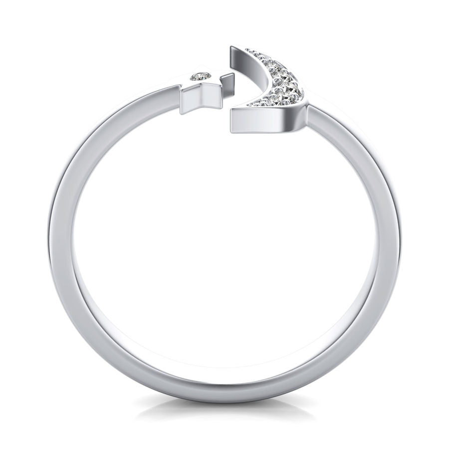 Crescent Moon with Star Fashion Ring