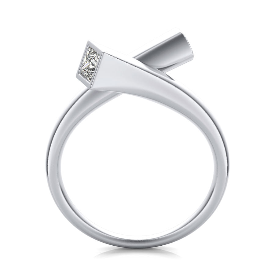 Open End Princess and Round Bezel Set Fashion Ring