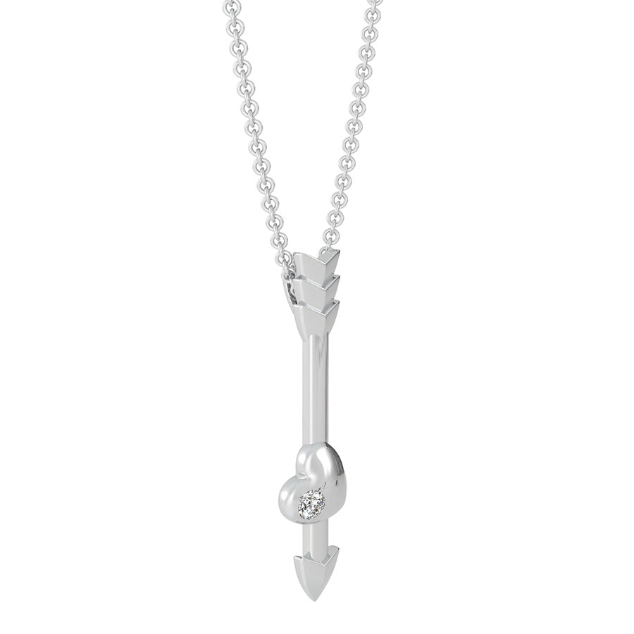 Flat Heart & Arrow Drop Pendant With One Stone