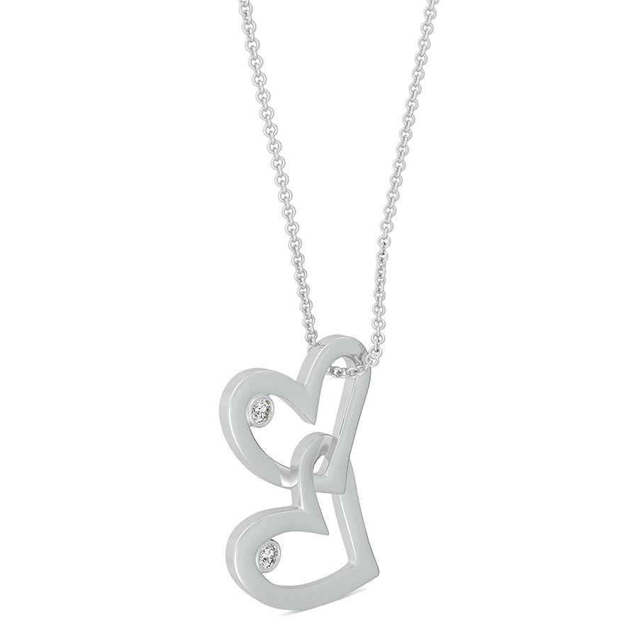 Two Heart Charm Pendant With Bezel Set Stone
