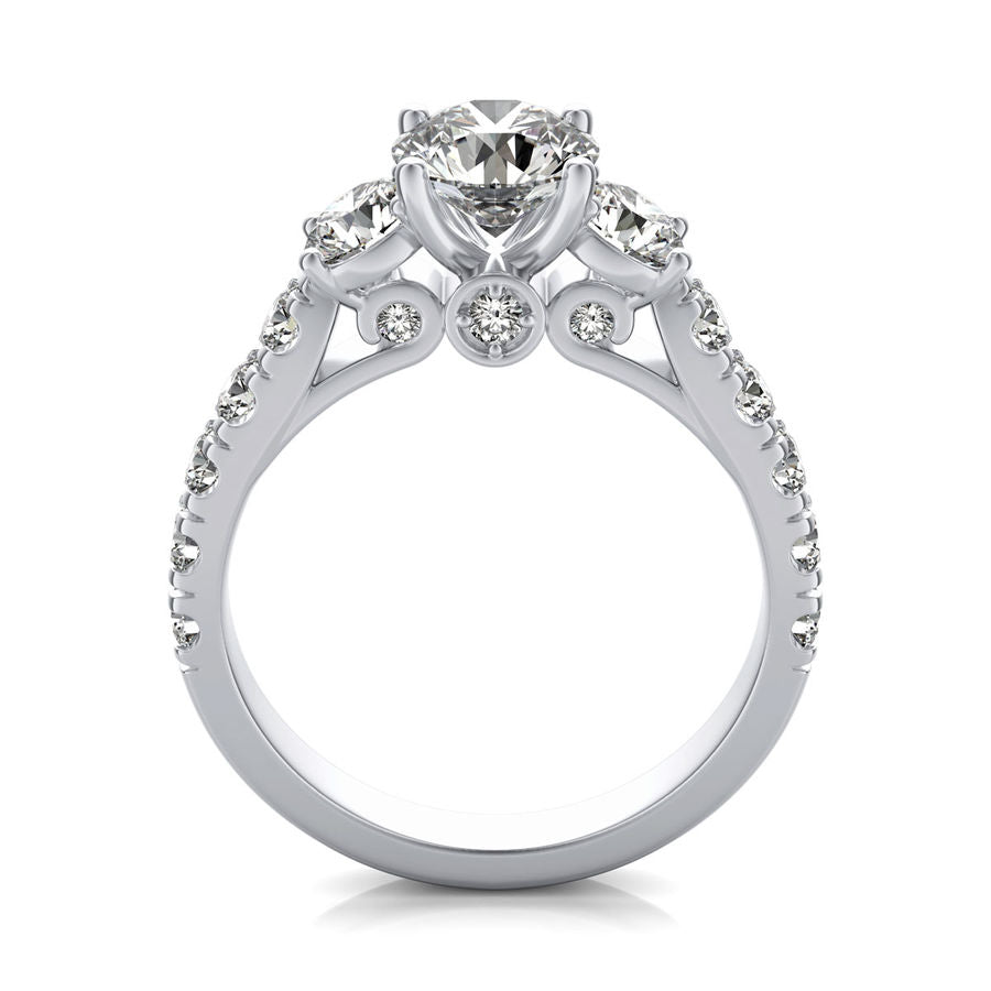 Scroll Three Stone Engagement Ring